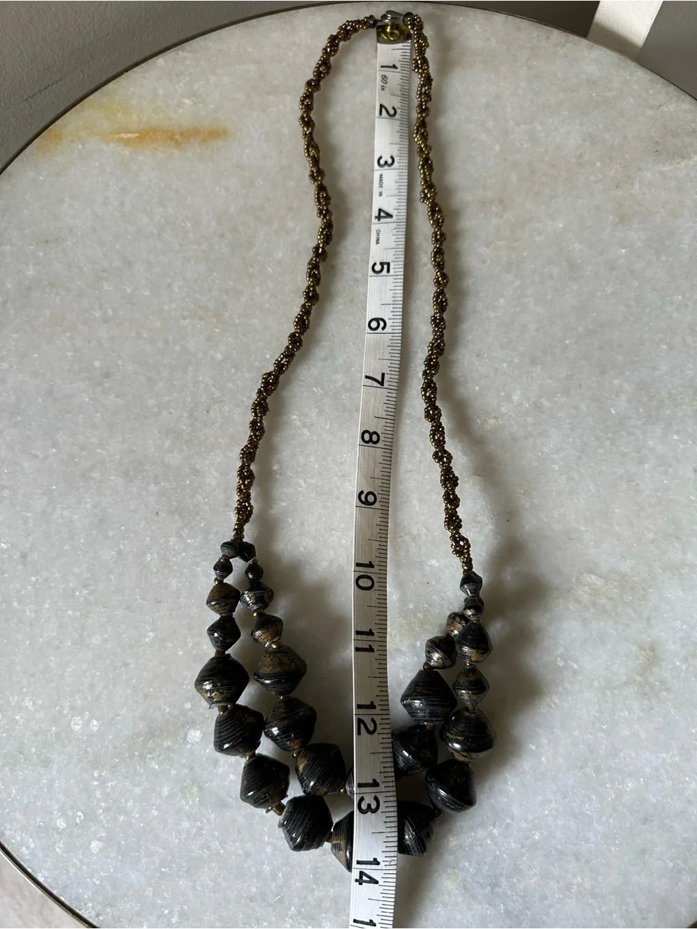 31 Bits Handcrafted Double Black Layer Gold Beaded Voyager Chunky Necklace Boho